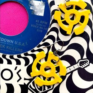 Yellow Rock and Roll 45 Insert Earrings